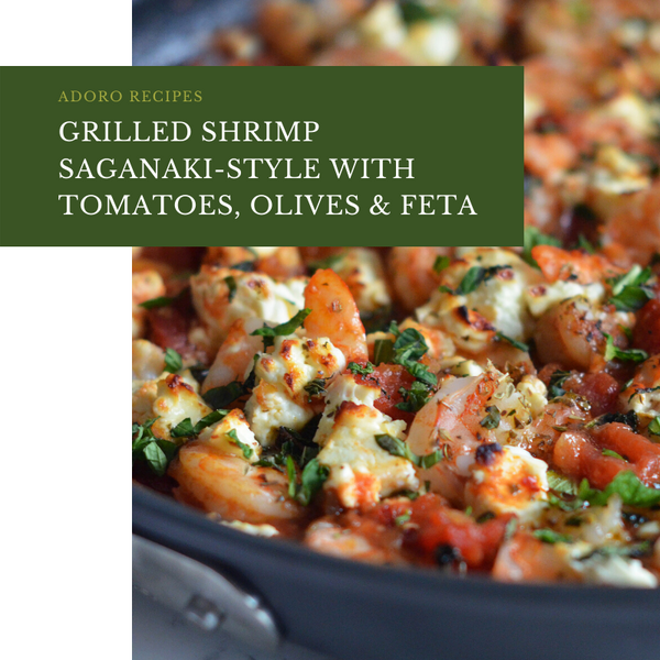 Grilled Shrimp Saganaki-Style with Tomatoes, Olives & Feta
